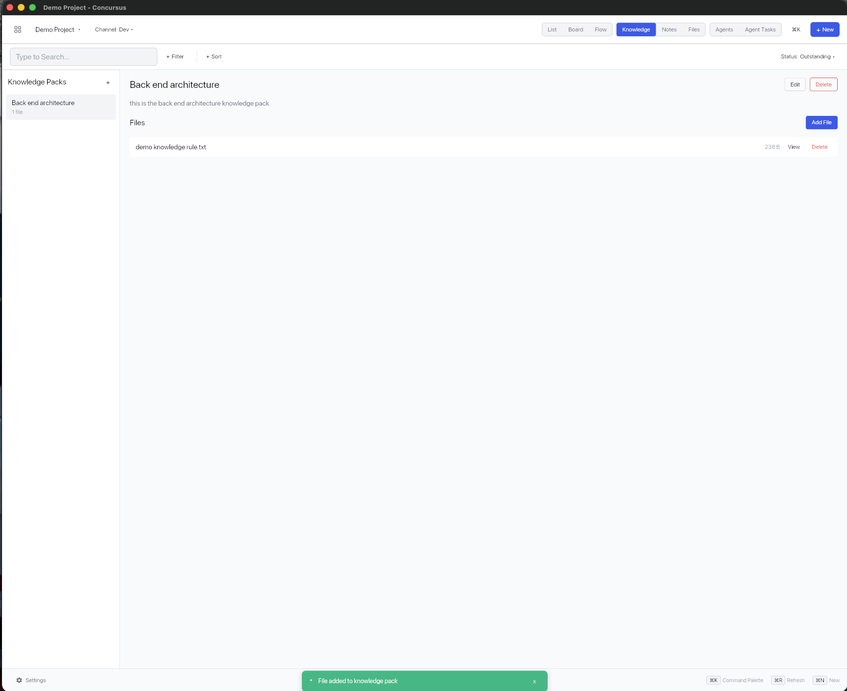 Concursus knowledge packs connected to project work