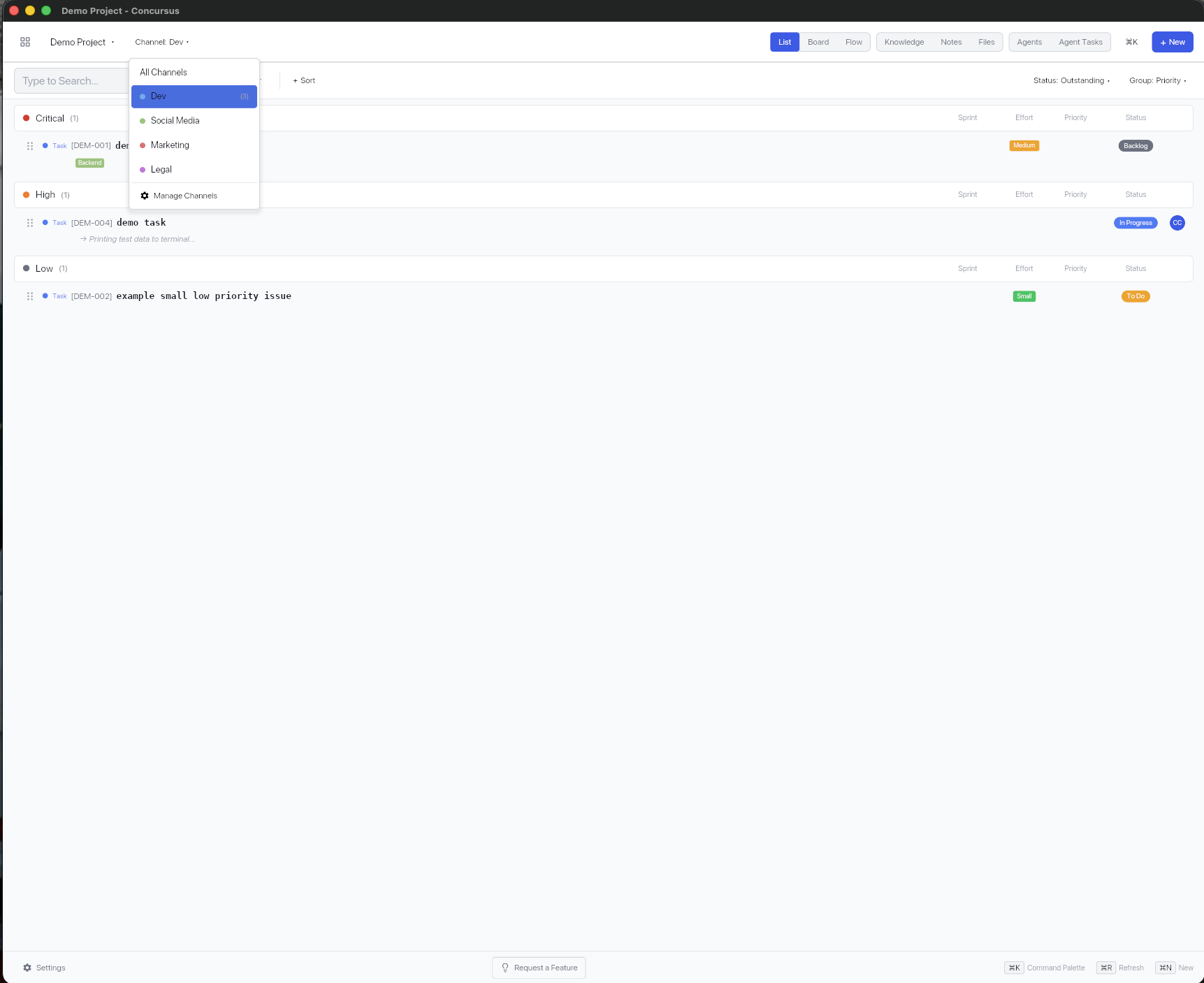 Concursus channel view for multi-team operations
