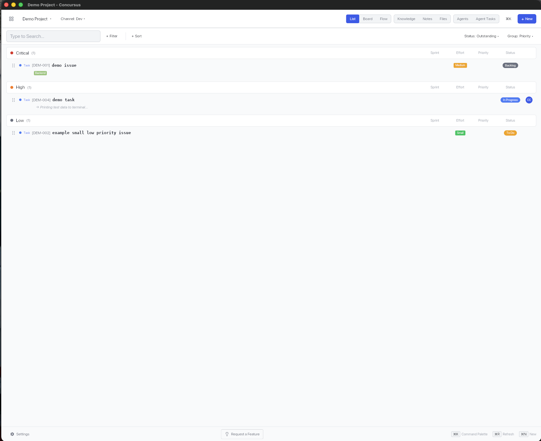 Concursus list view in light mode
